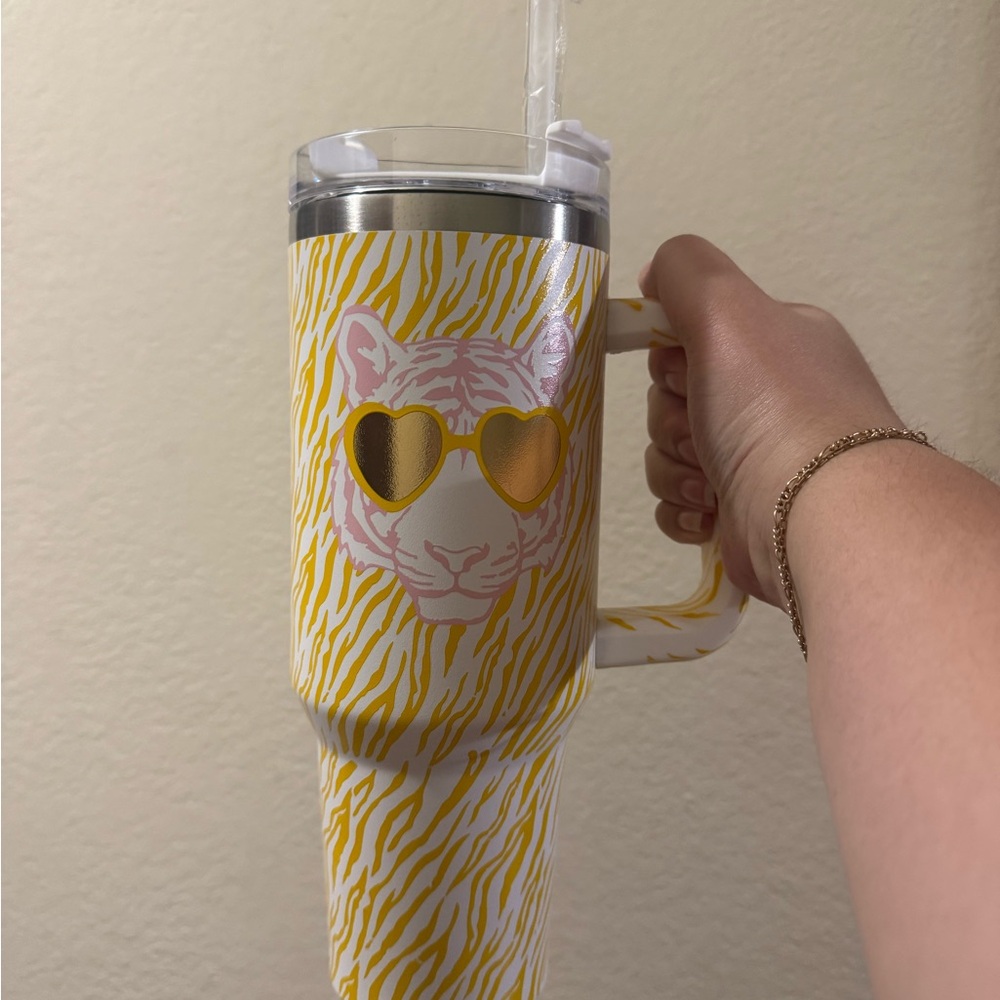 LSU Yellow and Gold Tiger Print Tumbler